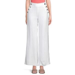 Karl Lagerfeld Paris Sailor Button Linen Wide Leg Pants Womens Size 14 White
